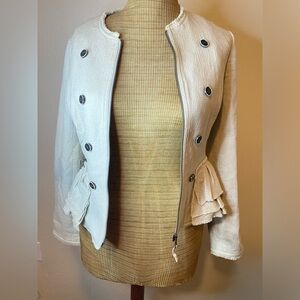 Banana Republic Natural Ivory Tweed Peplum Zip Blazer Jacket, Stretch 6, Women